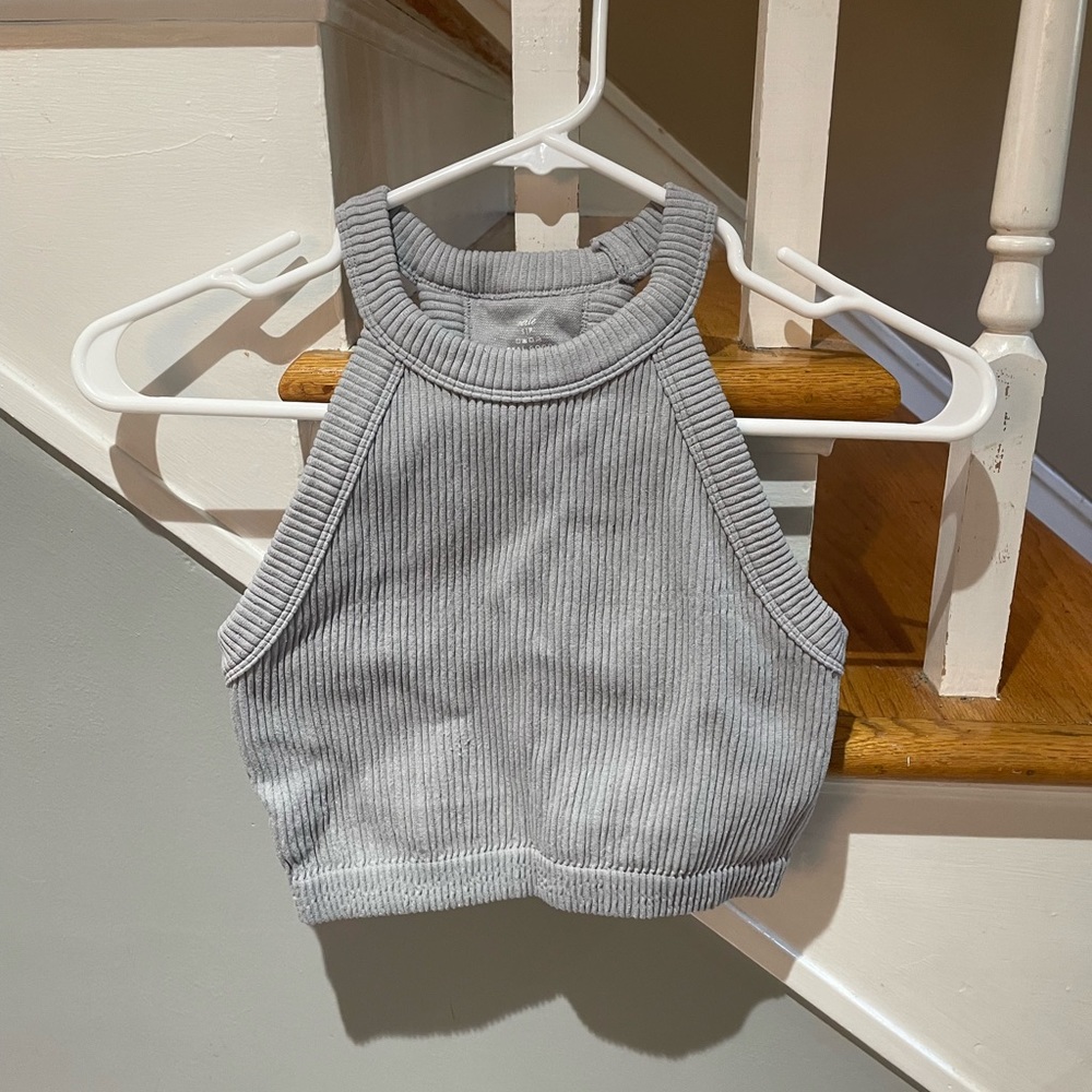 Aerie Gray Seamless High Neck Bra Top